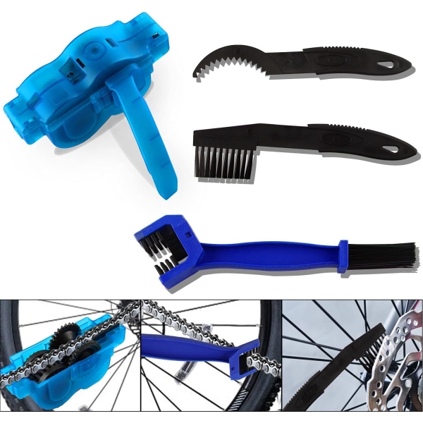 Sykkelkjederens, sykkelkjederens, 4-delers sykkelrensesett, med kjederengjøringsbørste, motorsykkelkjederens, brukes til alle typer