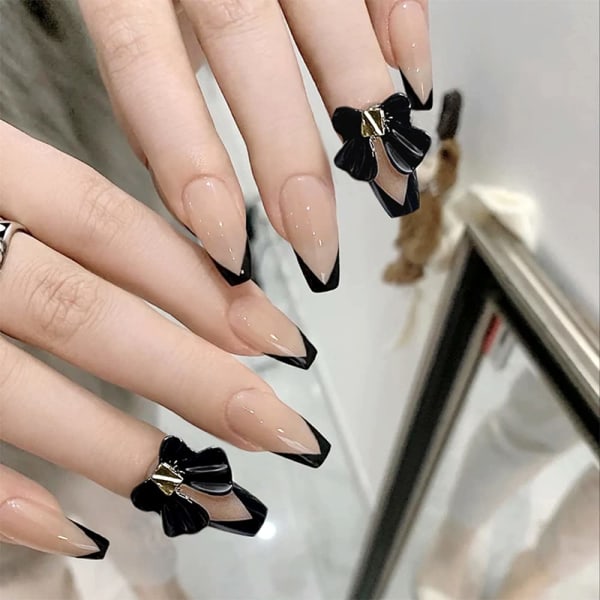 Stick on Nails för kvinnor, konstgjorda lim på naglar, abstrakt