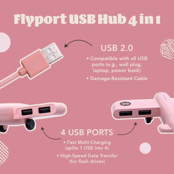 Søt USB Hub, Mini USB Hub for PC, 4-ports USB Hub, Interessant