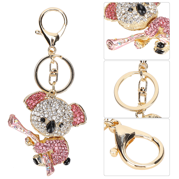 Nøglering Koala Bjørn Legering Rhinestone Guld Krystal Metal Vedhæng Lille Gave (Pink)