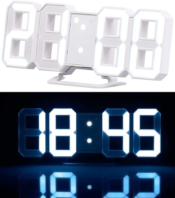 Digital klocka, stora siffror: stor LED-bords- och väggklocka, segmentnummer, dimbar, väckarklocka, 21,5 cm (digital klocka för att stå upp)