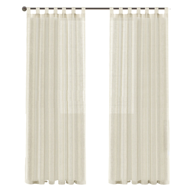 Lin gardin i linlook, halvtransparent med hemper, til stue, hus