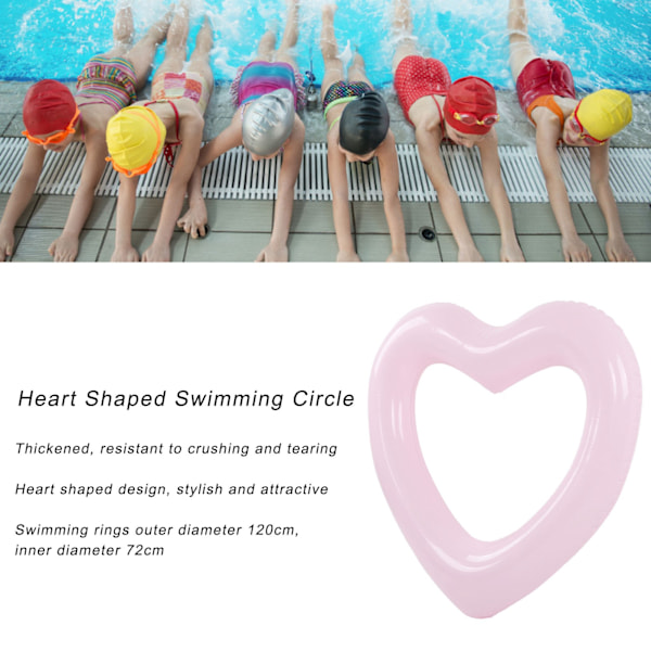 Hjerteformet svømmecirkel 120cm tyk rivefast PVC-materiale oppustelige pool flyderinge til poolparty strande pink