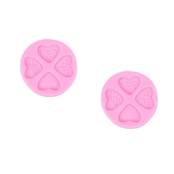 2 stk. silikonhjerteform for kakedekorering, rosa blondedesign for baking
