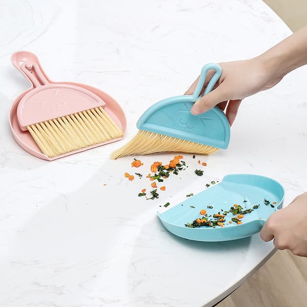 1 st Blå Plast Mini Sopskyffel och Kvast, Mini Sopskyffel och Borste S