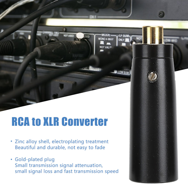 RCA hun til XLR han adapter guldbelagt lydforbindelse til mixer mikrofon sort