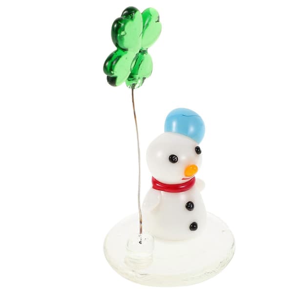 Mini snømann-figur i glass til julepynt på skrivebordet