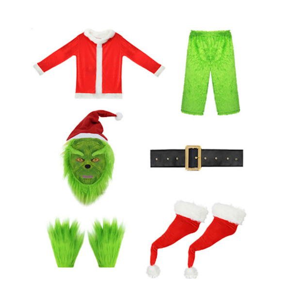 Joulupukki-asu varastettu Vihreä turkkihirviö Grinch-vaatteet Vihreä turkkihirviönaamio Vihreä Grinch