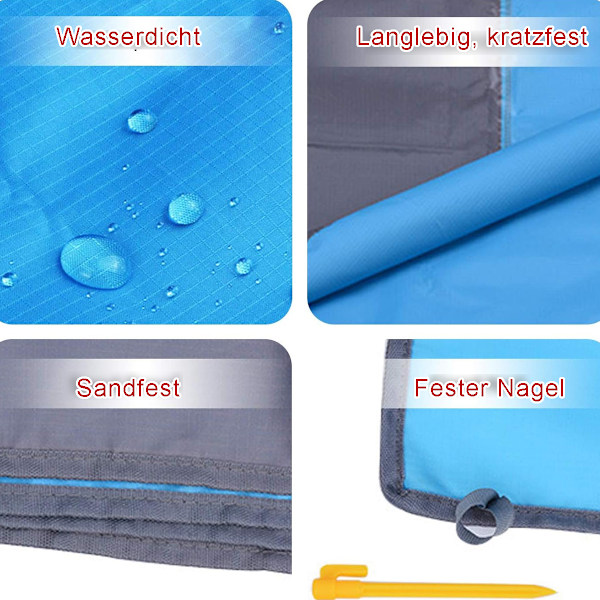 Strandmåtte, Vandtæt, 200 x 140 cm, Foldbar Bærbar Lommetæppe