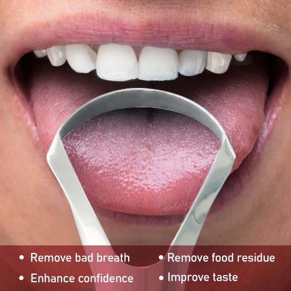 Tungeskraber - Pakke med 2 Reducer dårlig ånde rustfrit stål tungerensere 100 % BPA-fri metal tungeskrabere til voksne og børn medicinsk kvalitet