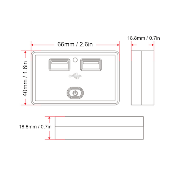 Dobbel USB-billader for bil, vanntett 4,8A, billader for bil, stikkontakt for RV, båt, ATV