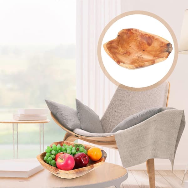 Fruktfat för förvaring, 2 st träskål med rotutskärning för snacks