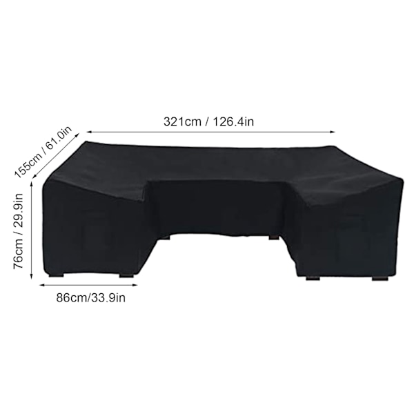 Svart U-formad sofföverdrag Dammsäker Vattentät Utomhusmöbelskydd 321x155x76/86cm