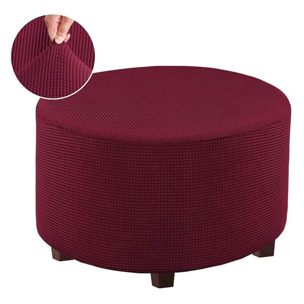 Stretch Ottoman Överdrag, Hög Stretch Stickat Tyg med Texturerat Smårutigt Mönster, Elastisk Botten för Säker Passform, Spillresistent Tyg