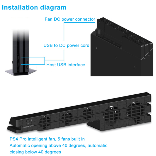 Kjølevifte for PS4 PRO USB Ekstern Kjøler 5 Vifte Temperatur