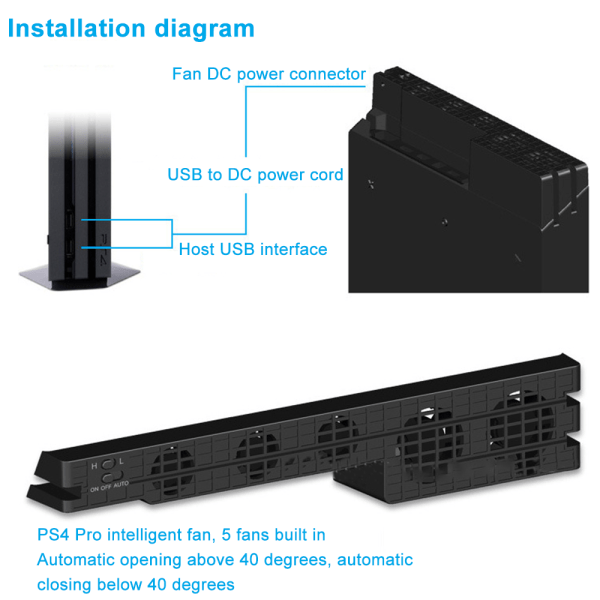 Køleblæser til PS4 PRO USB ekstern køler 5 blæsertemperatur