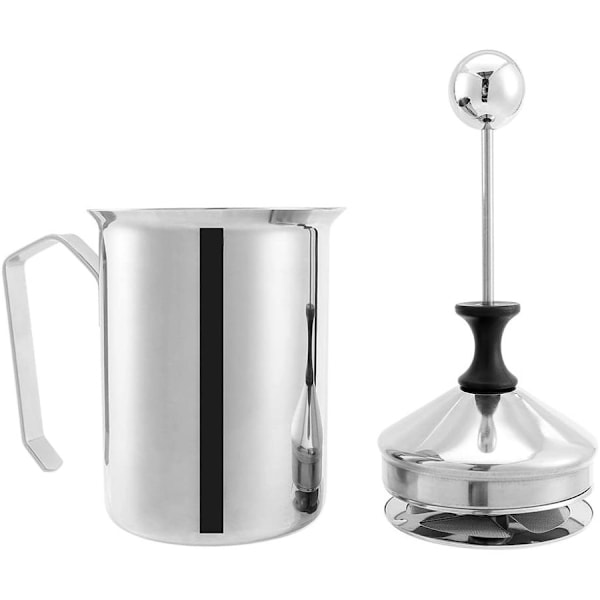 Latte Cappuccino Skummaskin, Manuell Mjölkskummare, Enkel Mjölkskumning, Hållbart Rostfritt Stål, Tjockt Krämigt Skum, Ergonomisk Kolv För Kaffemjölk