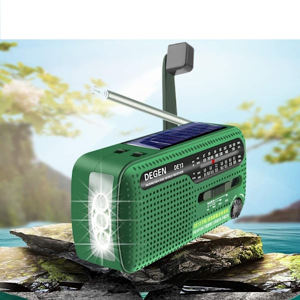 Nödradio, 8000mAh Powerbank, AM FM WB-tuner, Vädervarningsfunktion, 3-läges Ficklampa, Läslampa, Telefonladdare för Utomhusaktiviteter
