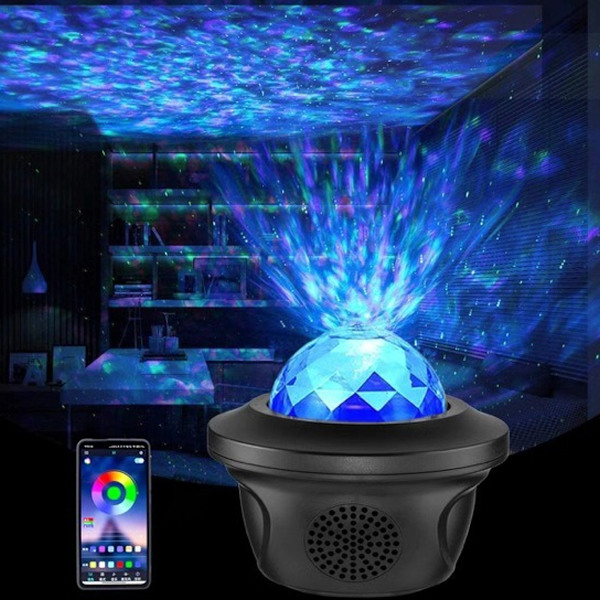 Stjernelys projektionslampe vandmønsterlampe laserlys atmosfære natlys med opladning Bluetooth lydbar KTV