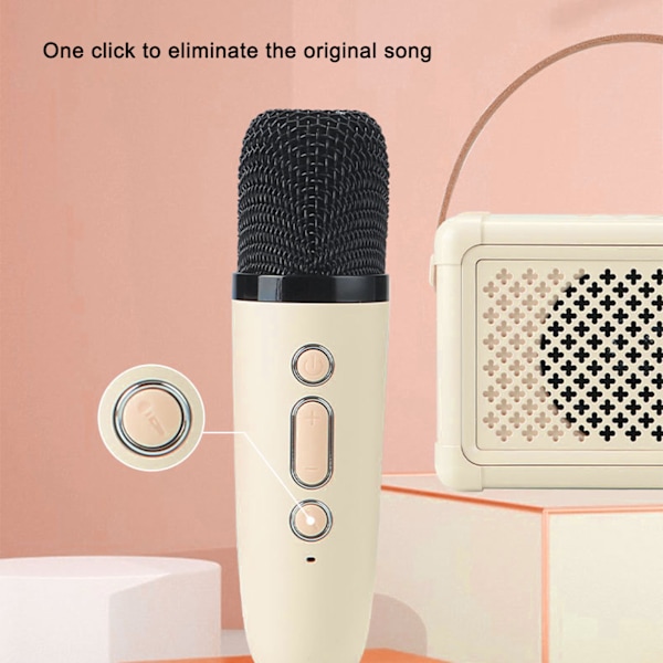 Mini Karaoke Maskin med 2 Trådlösa Mikrofoner Bärbar Bluetooth Högtalare Karaoke Maskin Set för Hemfest Bröllop Camping Beige