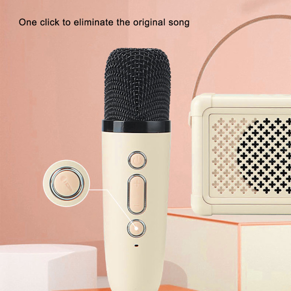 Mini Karaoke Maskin med 2 Trådløse Mikrofoner Bærbar Bluetooth Høytaler Karaoke Maskin Sett for Hjemmefest Bryllup Camping Beige