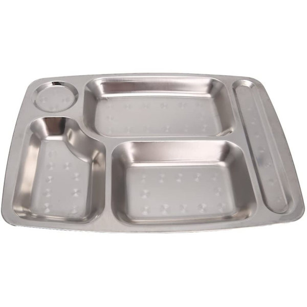 Matbricka i rostfritt stål 35,5*26,5cm rektangulär, 5-vägs indelning/uppdelad - matbricka