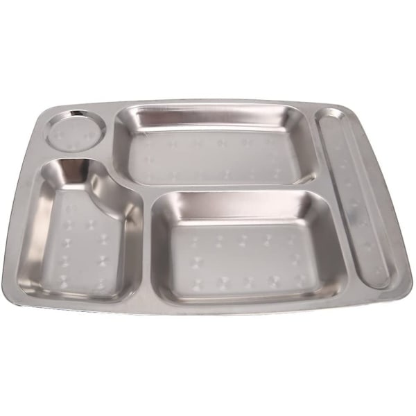 Rustfrit stål madbakke 35,5*26,5cm rektangulær, 5-vejs underinddeling/opdelt - kantinebakke