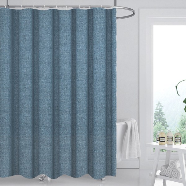 Imiterad linne polyester vattentät duschdraperi och perforat blue 180*180cm