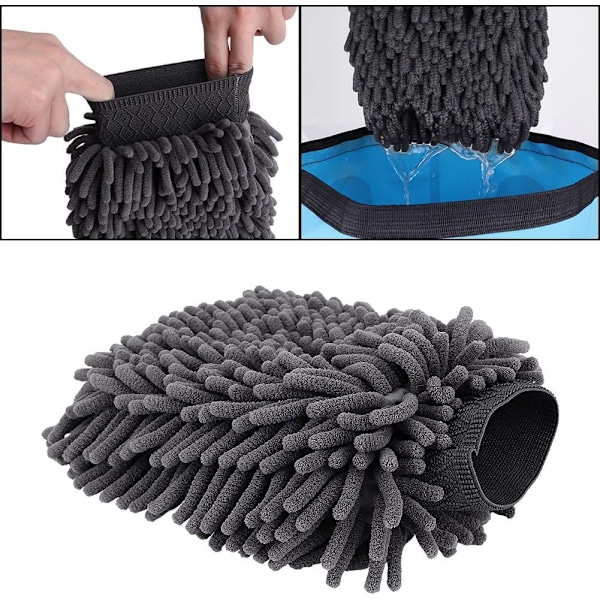 Mångsidig Mikrofiber Biltvättshandske, Högdensitets Caterpillar-trådar, Bekväm Elastisk Manschett, Dubbelsidig för Förbättrad Rengöring, Lämplig för Alla