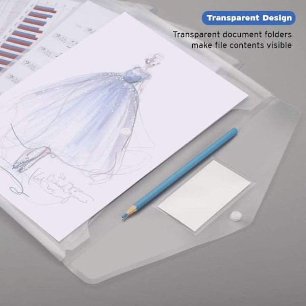 10-pack dokumentpåsar A4 transparenta med tryckknapp