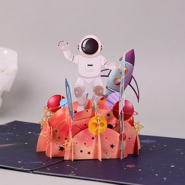Fødselsdagskort, 3D studenterkort, pop-up astronautkort, hilsen