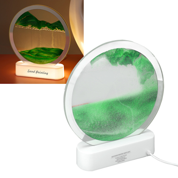 Kvikksandmaleri Lys USB Plug-in Øyebeskyttelse Kunstdekorasjon Flyttende Sand Bordlampe for Soverom Stue Grønn