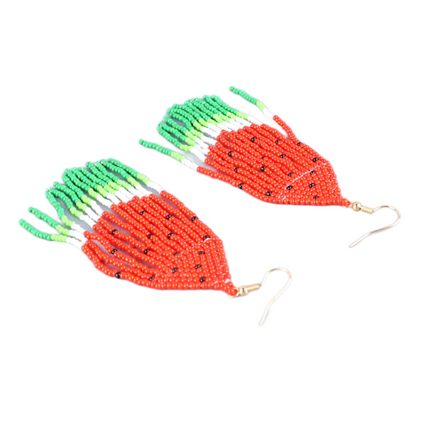 Vattenmelon Pärlfrans Örhängen Sommar Boho Handgjorda Långa Pärlfrans Örhängen för Kvinnor Flickor