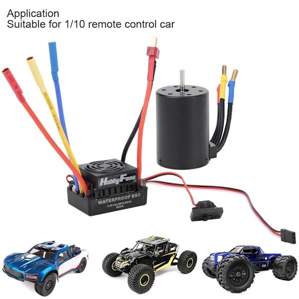 Vedenpitävä harjaton moottori 4P 3650 3100KV T-urosliitin 60A harjattomalla ESC-sarjalla 1/10 RC-autoon
