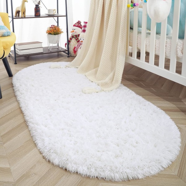 Ovala fluffiga mattor, modern plysch shaggy area matta för barn