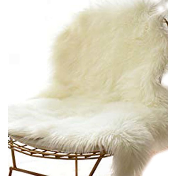 Luksuriøst stoltrekk i imitert saueskinn Seteputepute Plysjpelstepper for soverom, 2 fot X 3 fot, hvit