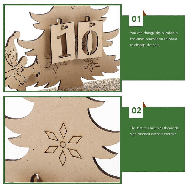 Rektangulær adventskalender i tre til juledekorasjon 19,5x18,7x6 cm klassisk design 1 sett