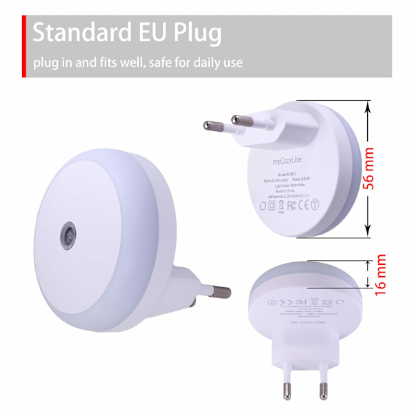 Plug-in Bekväm Nattlampa, Kompakt Design Skymningssensor för Sovrum Badrum Kök Hall