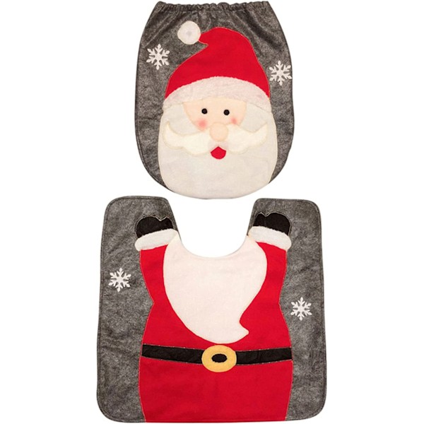 Jul-tema Badrumsinredningsset, 3D Näsa Tomte Toalettsitsöverdrag och Mattset, Lämpligt för Vanliga Toaletter, Dekorativt Praktiskt
