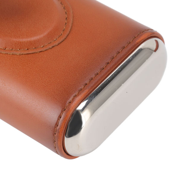 3 Finger Cigar Case Iron Cover Portable Soft Glossy Leather Cigar Holder Case with Cutter for Travel Brown