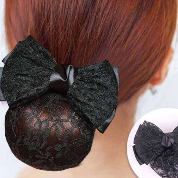 2 Stk Kvinder Bowknot Hår Bun Cover Barrettes Net Snood Hårnet