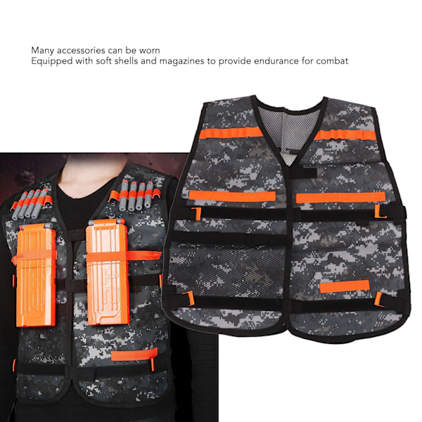 Børnespilholder Vest Oxford Klud Justerbar Børn Legetøj Clip Vest til Udendørs Eventyr Camouflage Grå