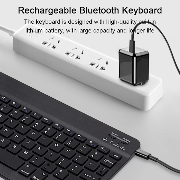 Universell tangentbord, Slim bärbar trådlös Bluetooth 3.0 tangentbord med bakgrundsbelysning, 7 färger, svart