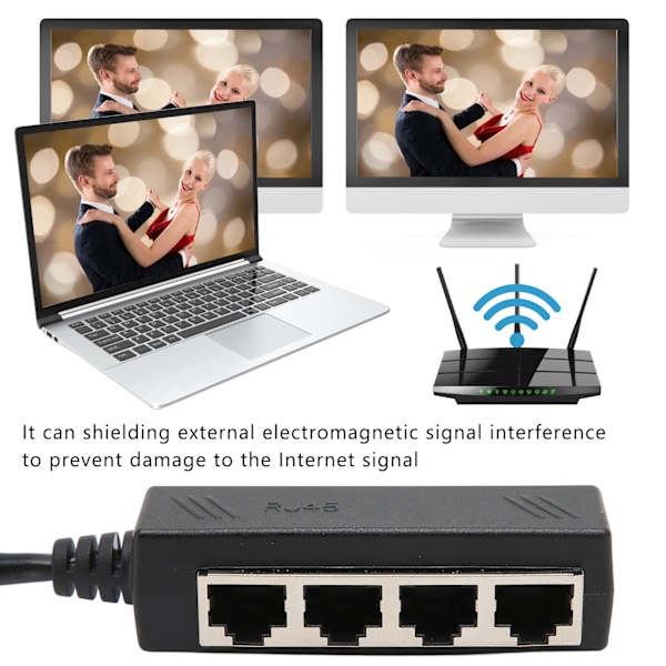 RJ45 Ethernet -jakokaapeli Yksi piste neljä Ethernet -kaapelijakaja ABS PCB RJ45 -jakosovitin kannettavalle tietokoneelle