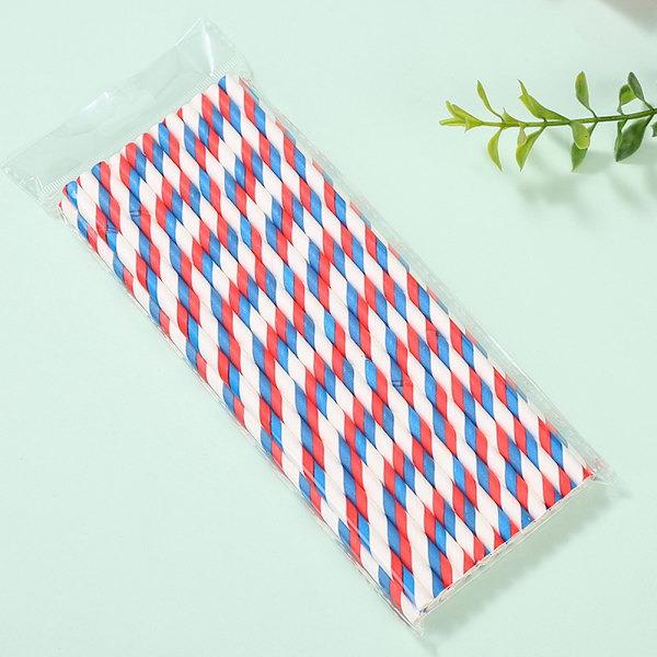 25 Stick Disposable Paper Straws Party Dessert Juice Decoration Environmental Straw(Blue Red)