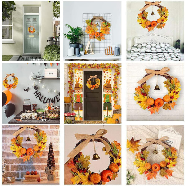 Höstkrans, Höstkrans med livfulla bärdekorationer och färgglada lönnlöv, Elegant ytterdörrsdekoration för Thanksgiving, Lämplig för