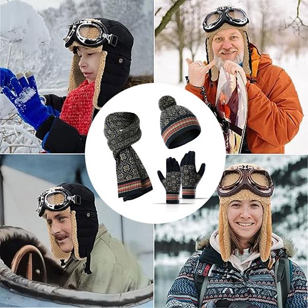 Vinter 3 i 1 mössa halsduk handskar set, mjuk varm