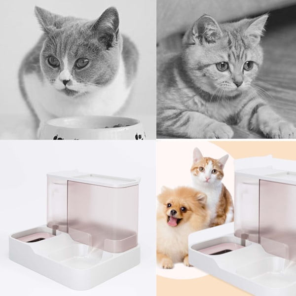 Pet Vand- og Foderautomat 2 i 1 Stor Kapacitet Transparent Vindue Automatisk Dyrefoder til Hund Kat Pink