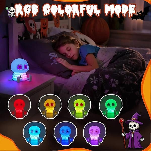 Skelett-dödskallelampa Halloween-dekoration present barn söt nattlampa stöder USB-laddning Warm Light