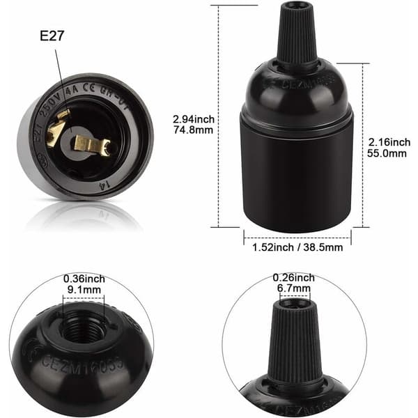 Forbedr atmosfæren med E26 E27 lysfatning, Bakelite E26 medium base til antik pendel belysning, Sort Edison retro lampeholder (6 stk.)